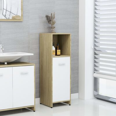 vidaXL Bathroom Cabinet White and Sonoma Oak 30x30x95 cm Engineered Wood