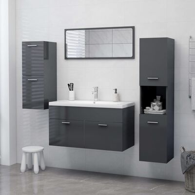 vidaXL Bathroom Cabinet High Gloss Grey 30x30x130 cm Engineered Wood