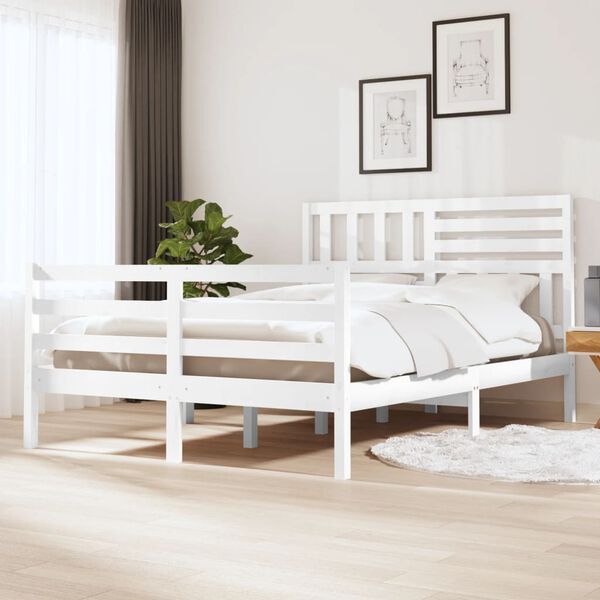 vidaXL Bed Frame without Mattress White Solid Wood 160x200 cm