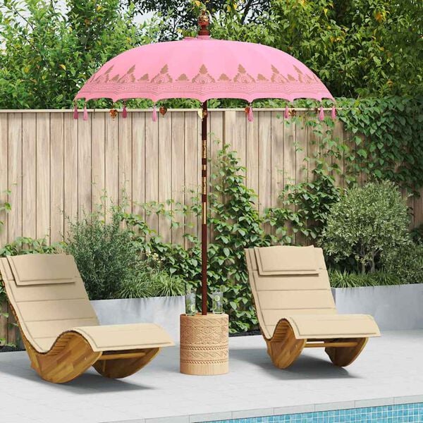 vidaXL Balinese Parasol Pink (180-190) x 260 cm Cotton and Wood
