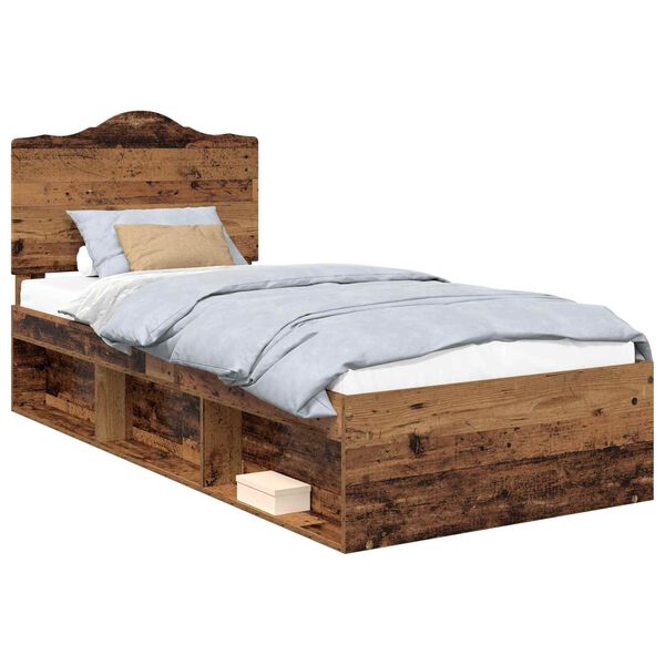 vidaXL Bed Frame with Headboard Old Wood 75 x 190 cm Solid Pine Wood