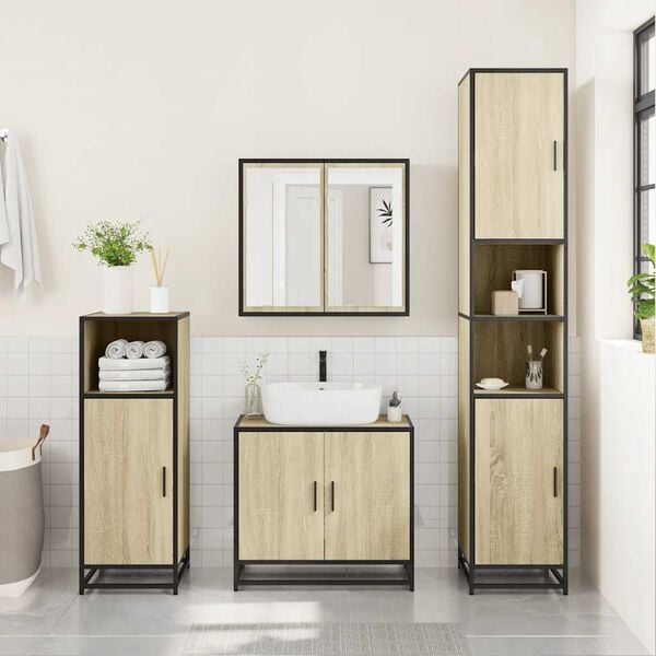 vidaXL 4&nbsp;Piece Bathroom Furniture Set&nbsp;Sonoma Oak Engineered Wood