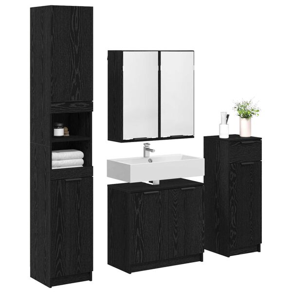 vidaXL Bathroom Furniture Set 4 pcs Black Oak Engineered Wood