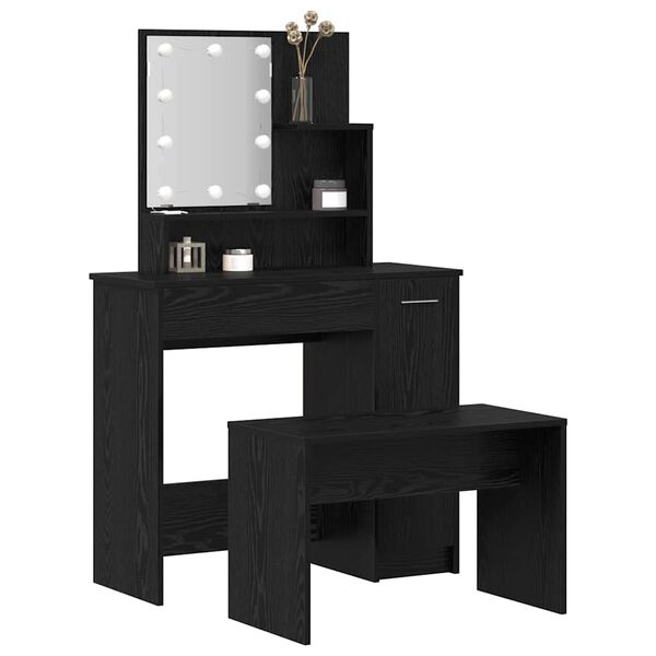 vidaXL LED Dressing Table Set 2 pcs Black Oak Engineered Wood