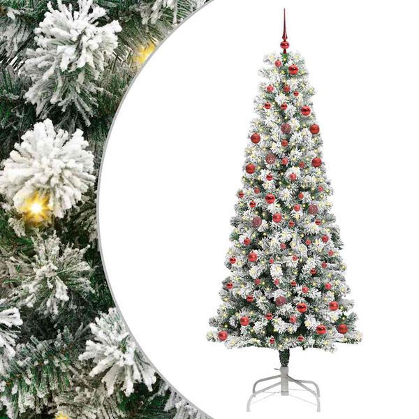 vidaXL Artificial Hinged Christmas Tree Green and White 210 cm