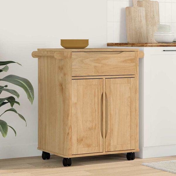 vidaXL Kitchen Trolley Wax Brown 72.5 x 45 x 80 cm Solid Pine Wood