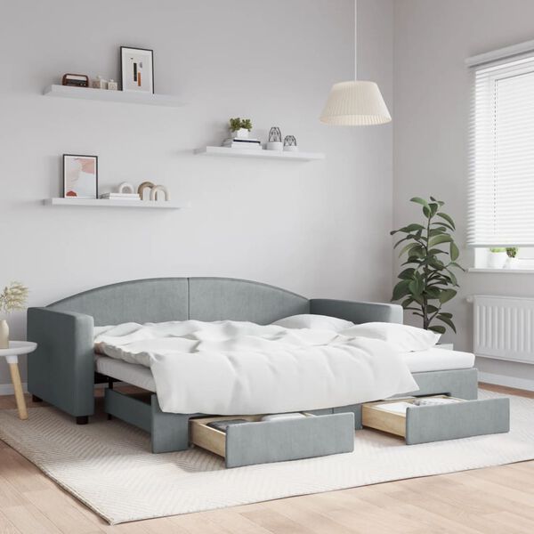 vidaXL Daybed with Trundle&Drawers without Mattress Light Grey 90x190 cm Single