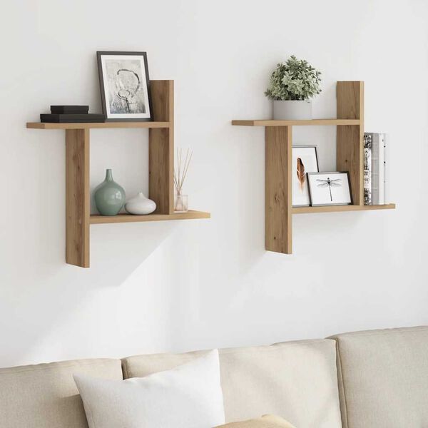 vidaXL Wall Shelves 2 pcs Artisian Oak 50x12x50 cm Engineered Wood
