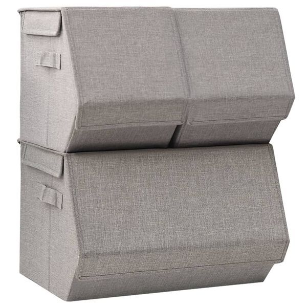 vidaXL Stackable Storage Box Set of 3 Pieces Fabric Grey