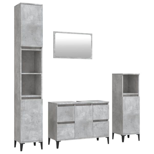 vidaXL 4 Piece Bathroom Furniture Set Concrete Grey Engineered Wood
