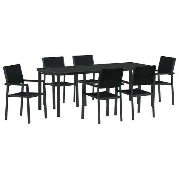 vidaXL Garden Dining Set 7 pcs Black Powder-Coated Steel