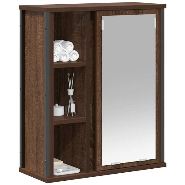vidaXL Bathroom Wall Cabinet with Mirror Brown Oak 50x21x60 cm