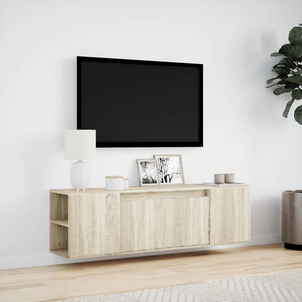 vidaXL TV Wall Cabinet with LED Lights Sonoma Oak 135x31x39.5 cm