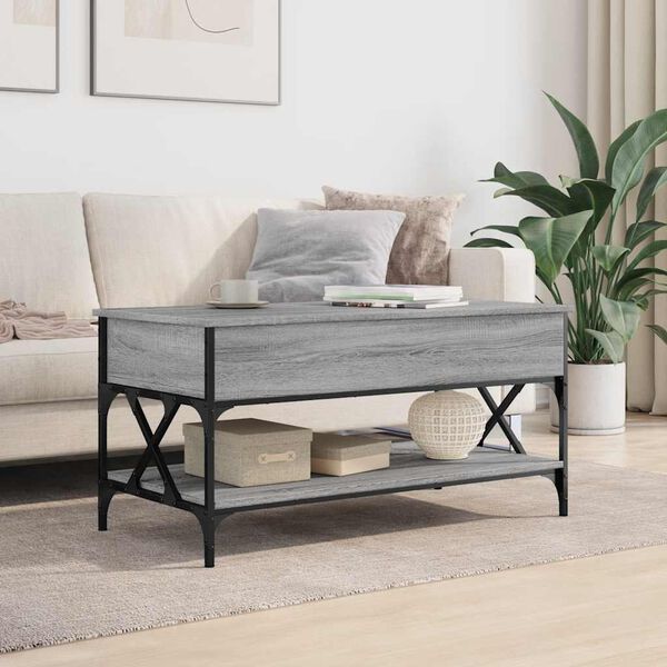 vidaXL Coffee Table Grey Sonoma 100x50x50 cm Engineered Wood and Metal