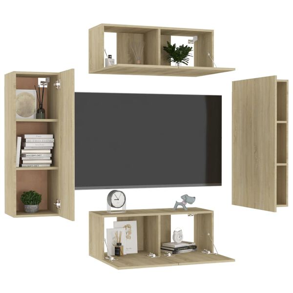 vidaXL 4 Piece TV Cabinet Set Sonoma Oak Engineered Wood