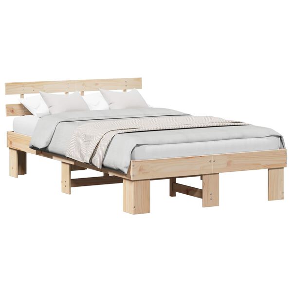 vidaXL Bed Frame with Headboard Natural 120 x 200 cm Solid Pine Wood