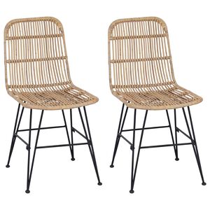vidaXL Dinning Chair 2 pcs Natural 41 x 55 x 85 cm Rattan and Steel