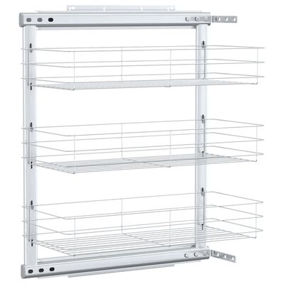vidaXL 3-Tier Pull-out Kitchen Wire Basket Silver 47x25x56 cm