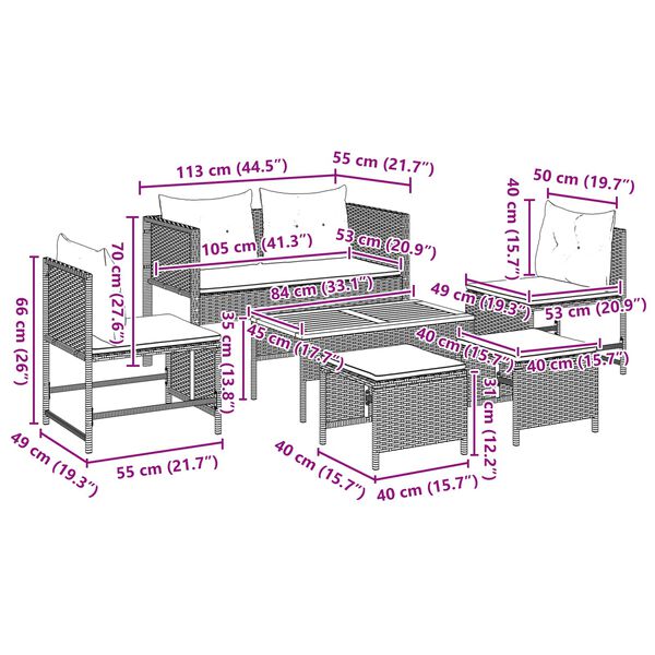 vidaXL Garden Sofa Set 6 pcs Grey and navy blue Poly Rattan