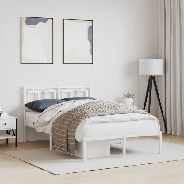 vidaXL Metal Bed Frame without Mattress with Headboard White 120x190cm