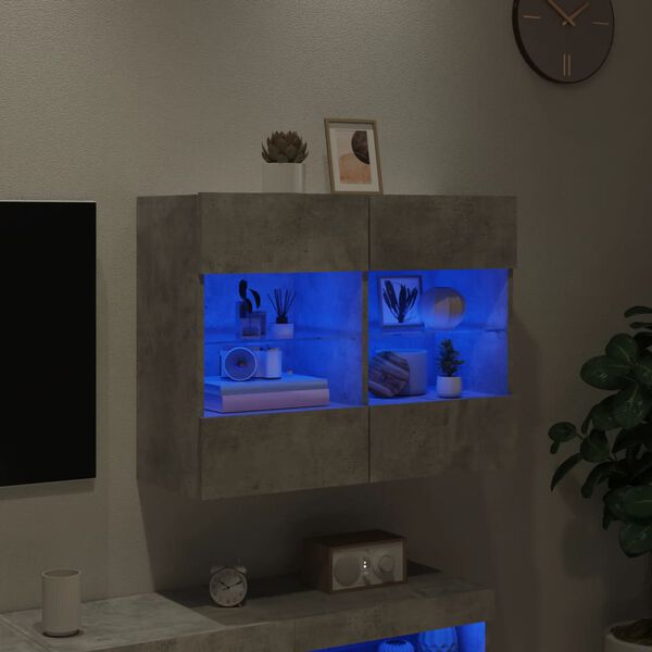 vidaXL TV Wall Cabinet with LED Lights Concrete Grey 78.5x30x60.5 cm