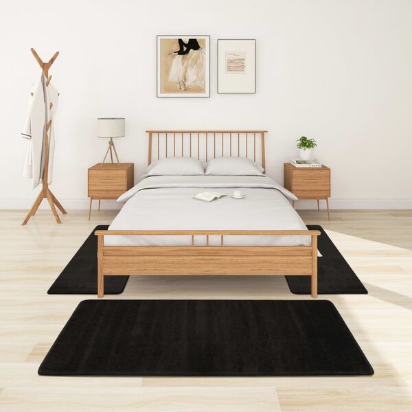 vidaXL Bed Carpets Shaggy High Pile 3 pcs Black