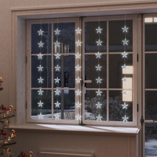 vidaXL LED Star Curtain Fairy Lights 200 LED Cold White 8 Function