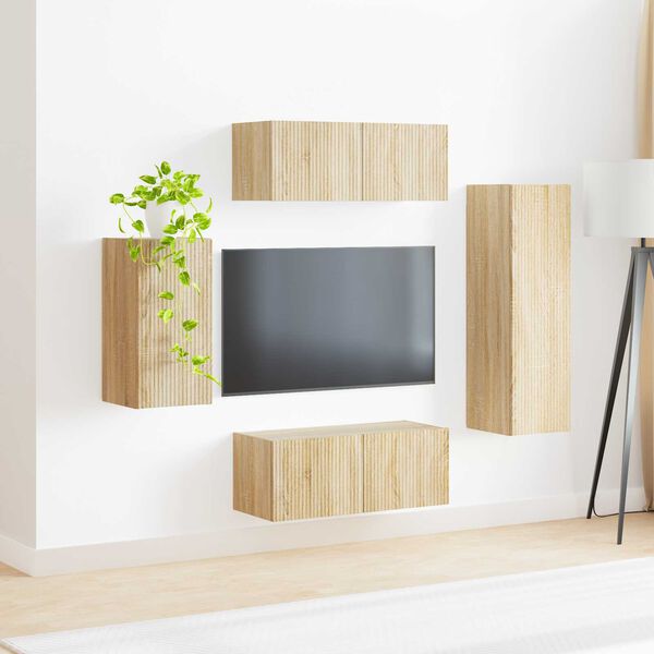 vidaXL TV Cabinet Set Wall-mounted 4 pcs Sonoma Oak Engineered Wood