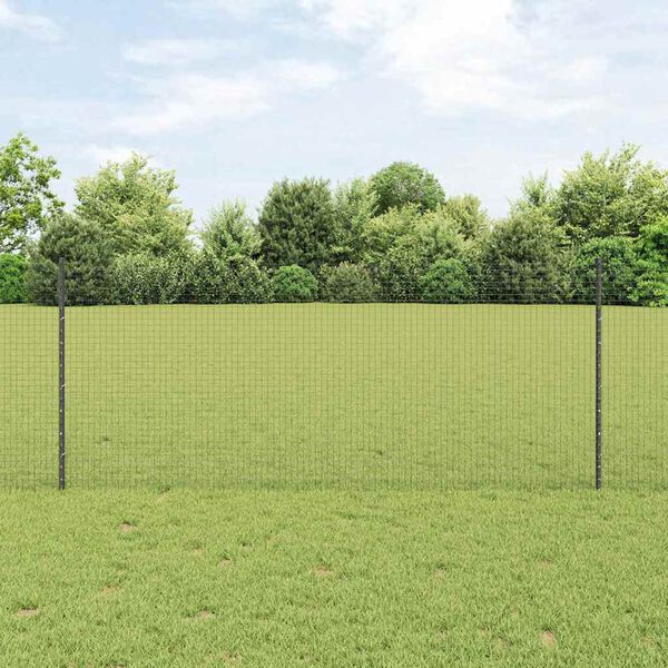 vidaXL Fence with Post Grey 1 x 50 m Steel and PVC