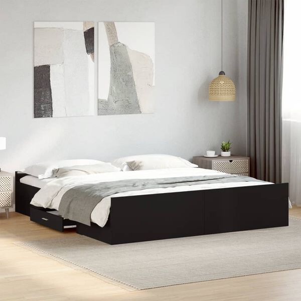 vidaXL Bed Frame with Drawers without Mattress Black 200x200 cm
