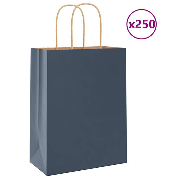 vidaXL Paper Bags 250 pcs with Handles Blue 21x11x28 cm