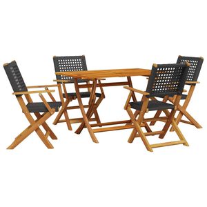 vidaXL 5 Piece Garden Dining Set Black Poly Rattan and Solid Wood