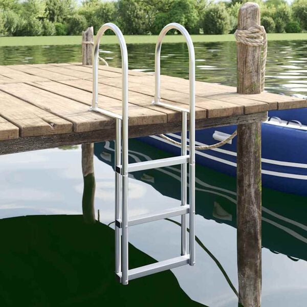 vidaXL 3-Step Dock Ladder Silver 45 x 11.5 x 134 cm Aluminum