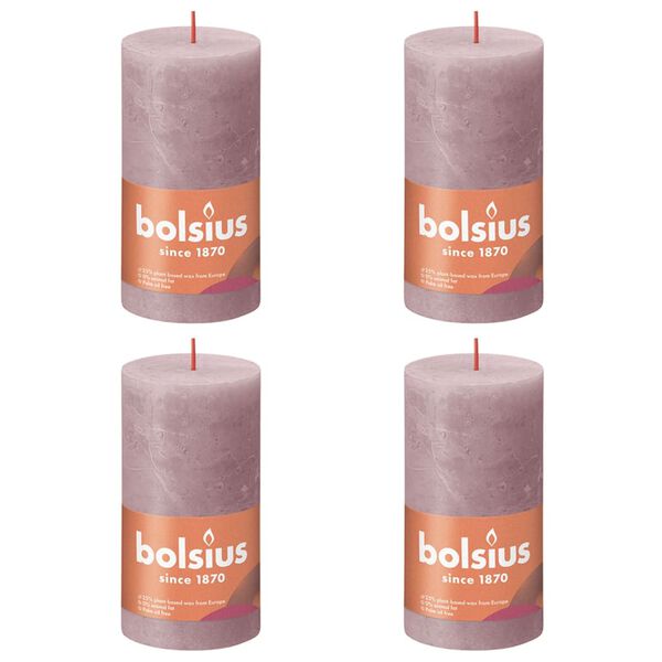 Bolsius Rustic Pillar Candles Shine 4 pcs 130x68 mm Ash Rose
