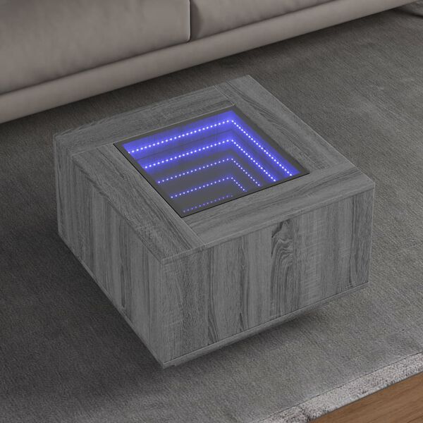 vidaXL Coffee Table with LED Grey Sonoma 60x60x40 cm Engineered Wood