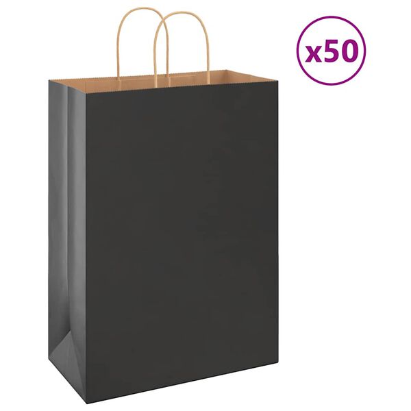 vidaXL Paper Bags 50 pcs with Handles Black 32x17x44 cm