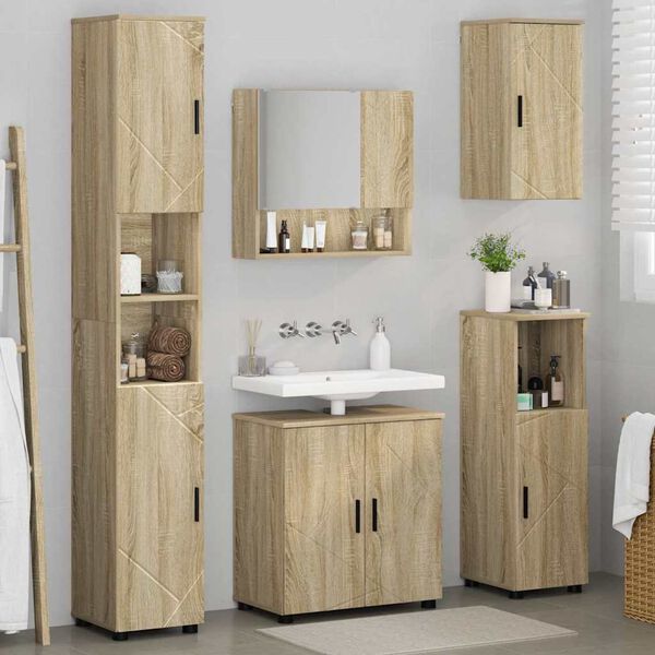 vidaXL Bathroom Furniture Set 5 pcs Sonoma Oak Engineered wood & Metal