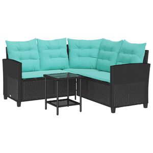 vidaXL Garden Sofa with Cushion 2 pcs Black and Turquoise Poly rattan