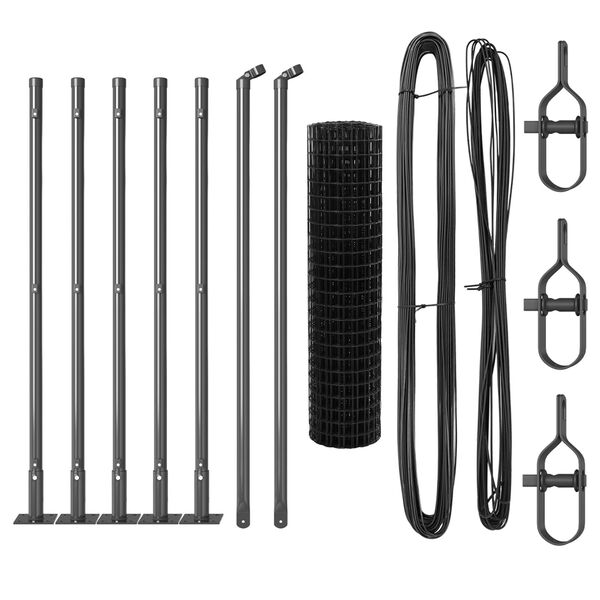 vidaXL Fence with Post Grey 0.4 x 10 m Steel and PVC