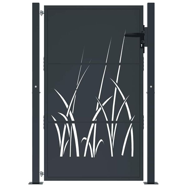 vidaXL Garden Gate Anthracite 100x125 cm Steel Grass Design