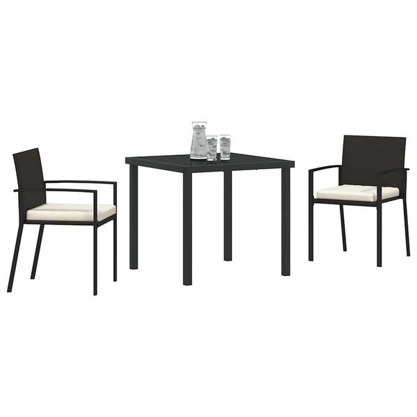 vidaXL Garden Dining Set 3 pcs Black Powder-Coated Steel