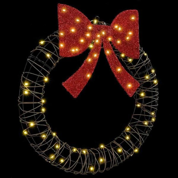 vidaXL Wreath with 60 LEDs Warm white 75 cm Rattan