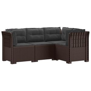 vidaXL 4-Seater Garden Sofa with Cushions Rattan Look PP Brown