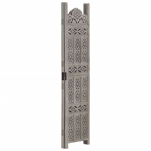 vidaXL Hand carved 3-Panel Room Divider Grey 120x165 cm Solid Mango Wood