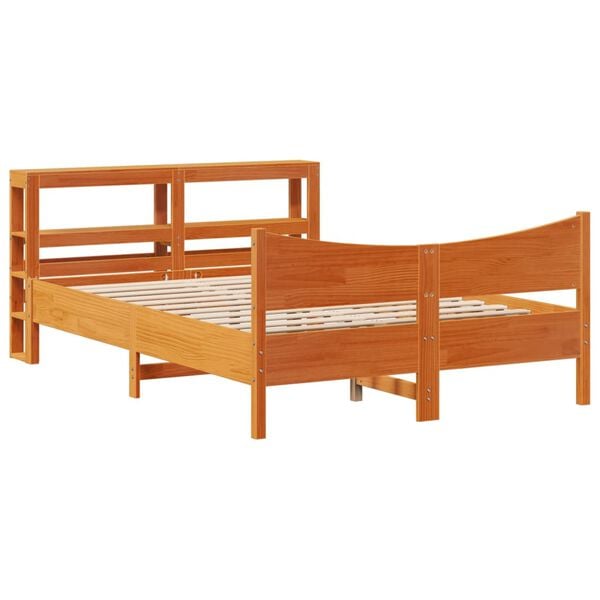 vidaXL Bed Frame with Headboard Wax Brown 120x200 cm Solid Wood Pine