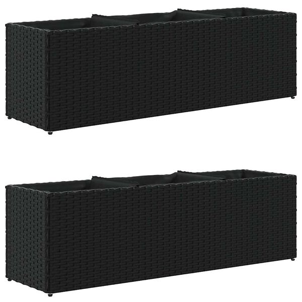 vidaXL Garden Planters with 3 Pots 2 pcs Black 105x30x32 cm Poly Rattan