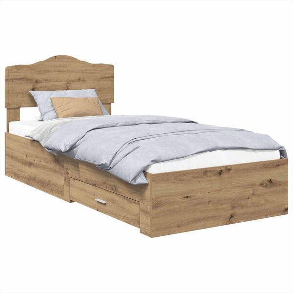 vidaXL Bed Frame with Drawer Artisan Oak 90 x 190 cm Engineered Wood