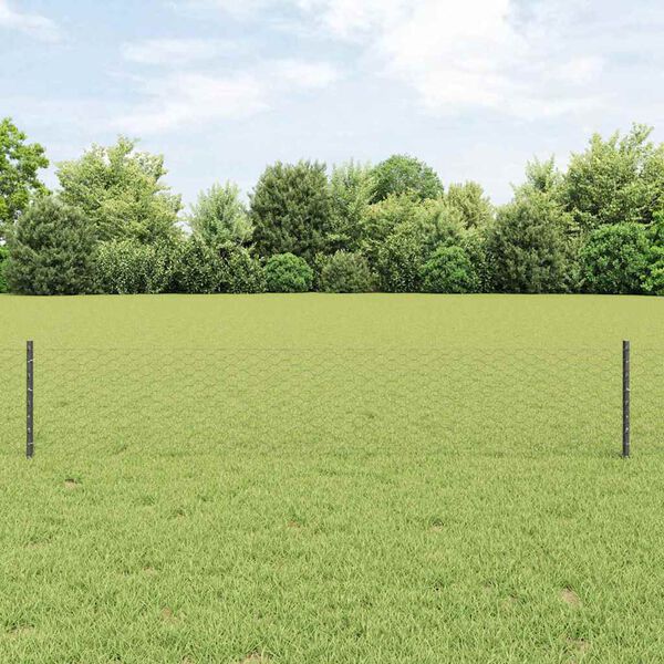 vidaXL Fence with Post Grey 0.4 x 25 m Steel