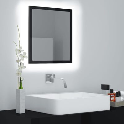 vidaXL LED Bathroom Mirror High Gloss Black 40x8.5x37 cm Acrylic