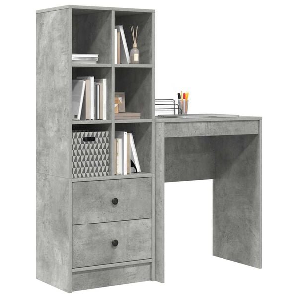 vidaXL Desk with Drawer 2 pcs Concrete Grey